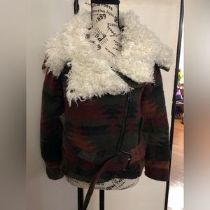 Free People Wool Aztec Moto Sherpa Jacket S